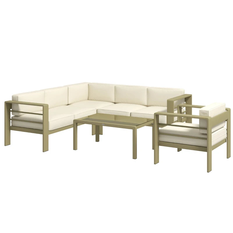 Outsunny 5 Piece Garden Sofa Set with Cushions, Aluminium with Glass Top Coffee Table, Patio Sectional Furniture Set, for Patio & Deck, Gold Tone
