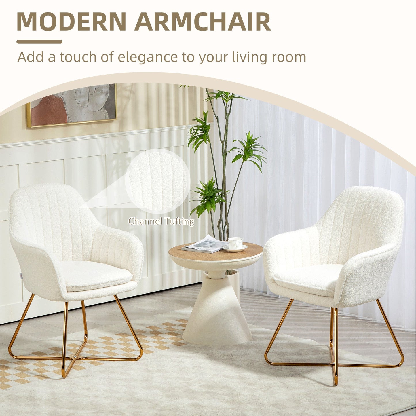 Set of Two Sherpa Fleece Dining Chairs - Cream-3