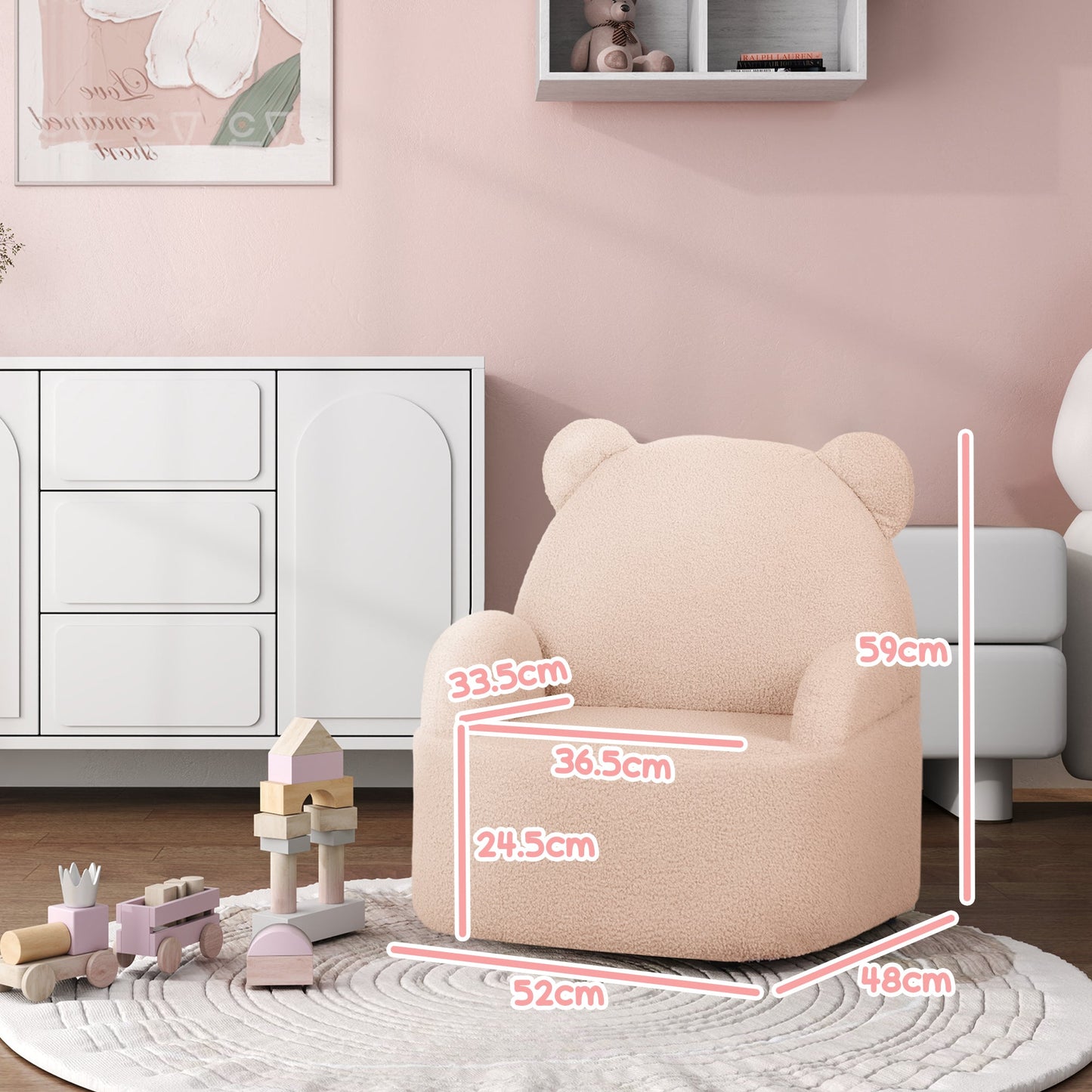 Kids Bear Shaped Armchair with Teddy Fleece - Pink-2