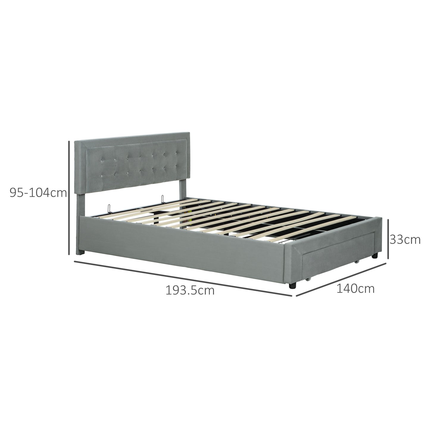 HOMCOM Double Size Ottoman Bed Frame, with Front Drawer in Grey-1