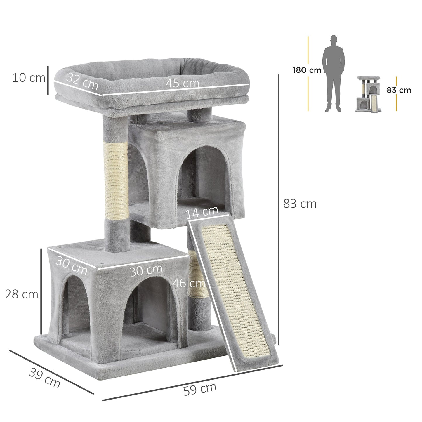 Cats 3-Tier Sisal Rope Leisure Tree Light Grey-2