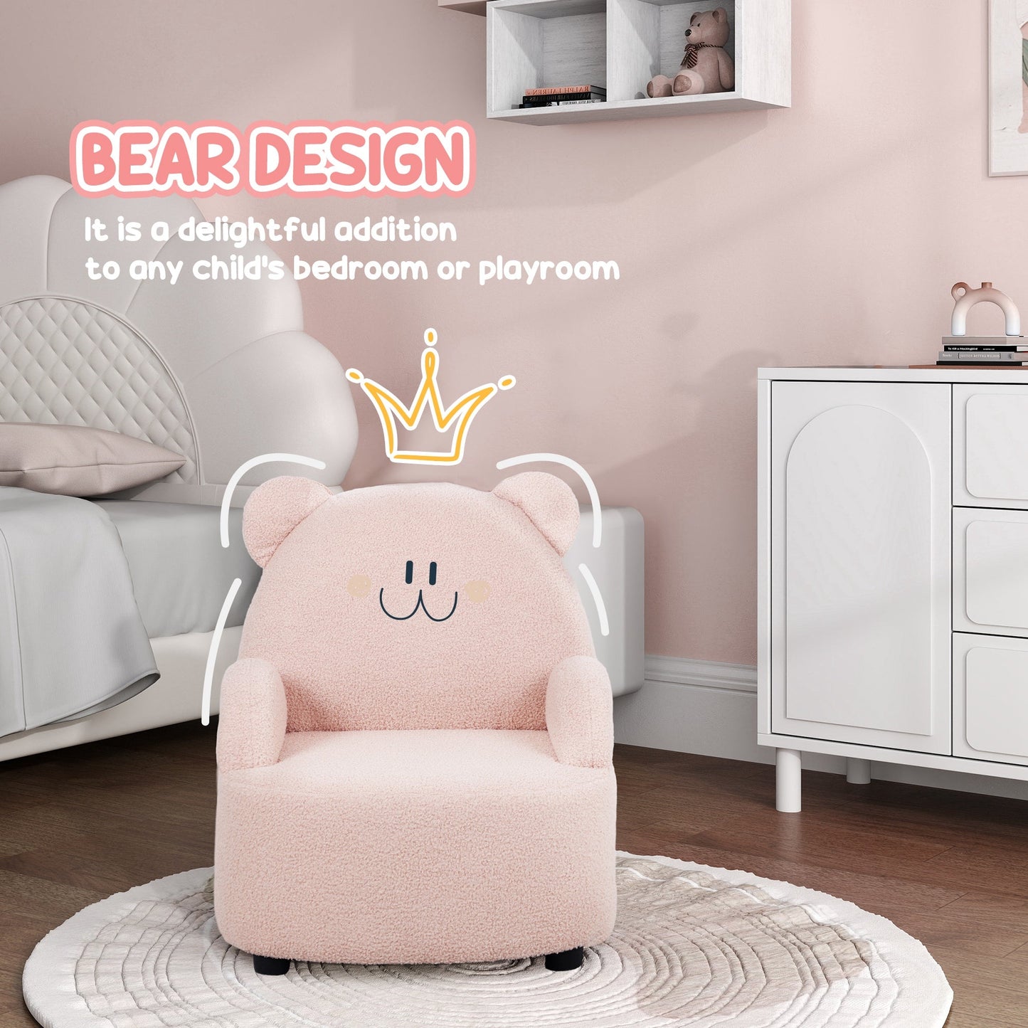 Kids Bear Shaped Armchair with Teddy Fleece - Pink-3
