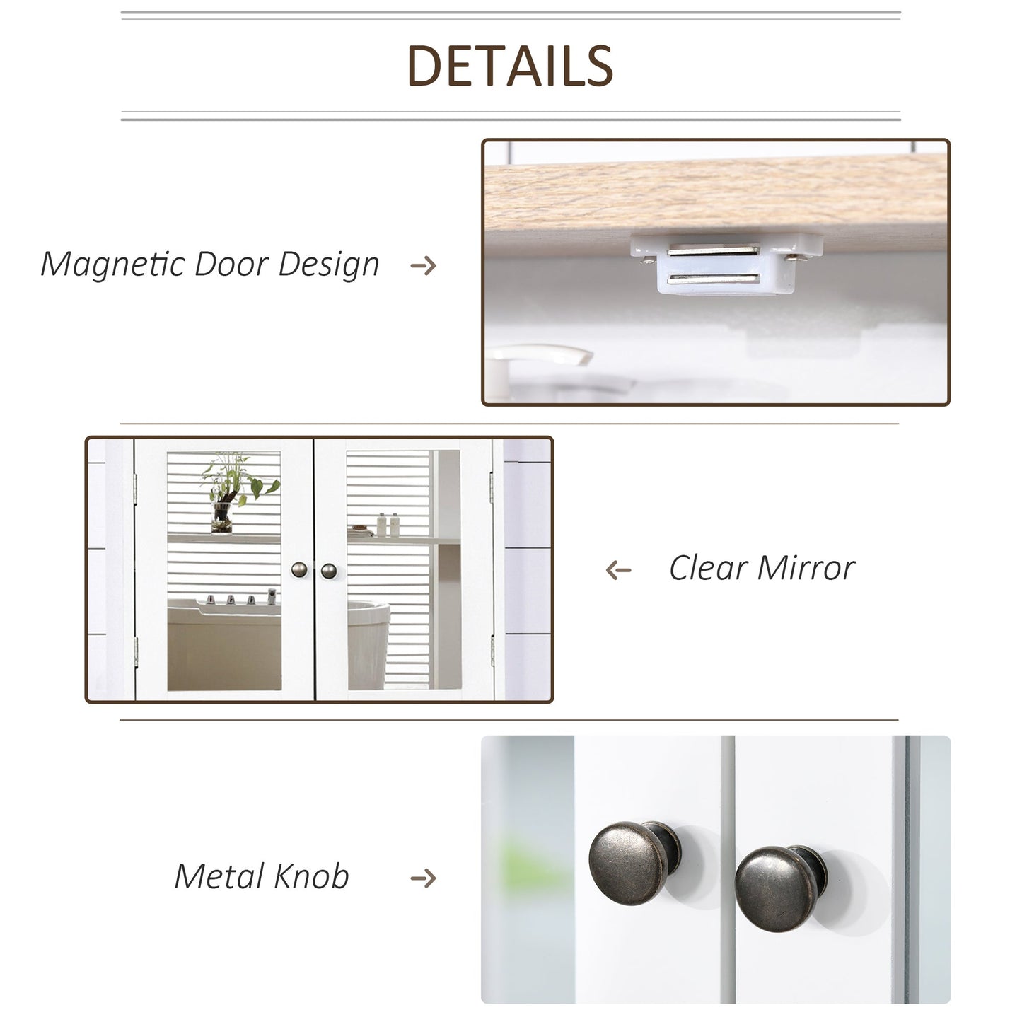 Bathroom Furniture Set, Mirror Cabinet Wall Mounted with Adjustable Shelf, Bathroom Sink Cabinet with Storage, White and Wood Grain-4