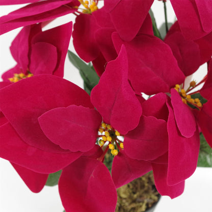 Red Poinsettia Artificial Christmas 40cm Silver Metal Planter-4