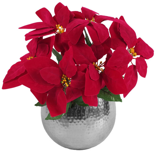 Red Poinsettia Artificial Christmas 40cm Silver Metal Planter-0