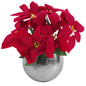 Red Poinsettia Artificial Christmas 40cm Silver Metal Planter-0