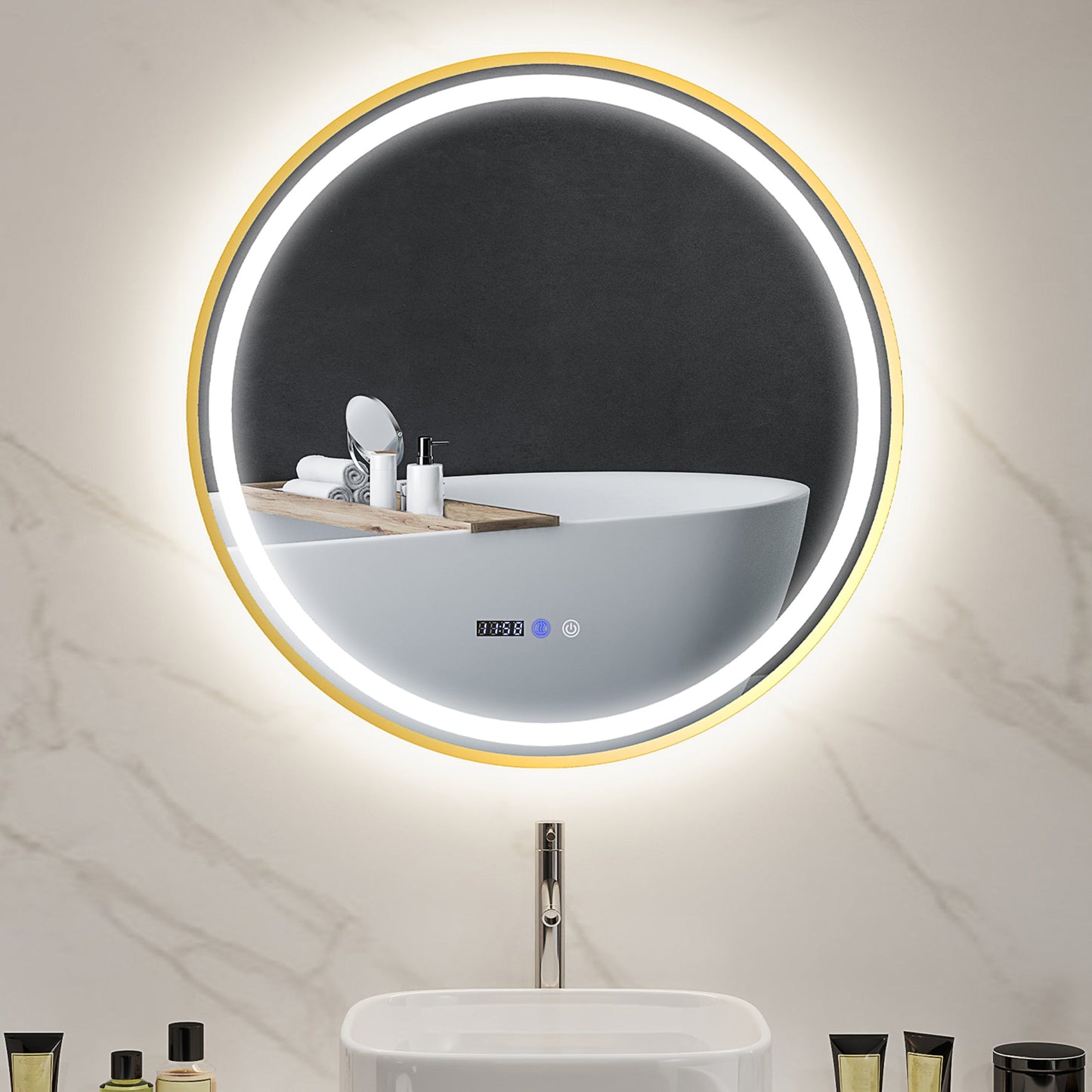 80cm Anti-Fog LED Bathroom Mirror - Gold Tone-0