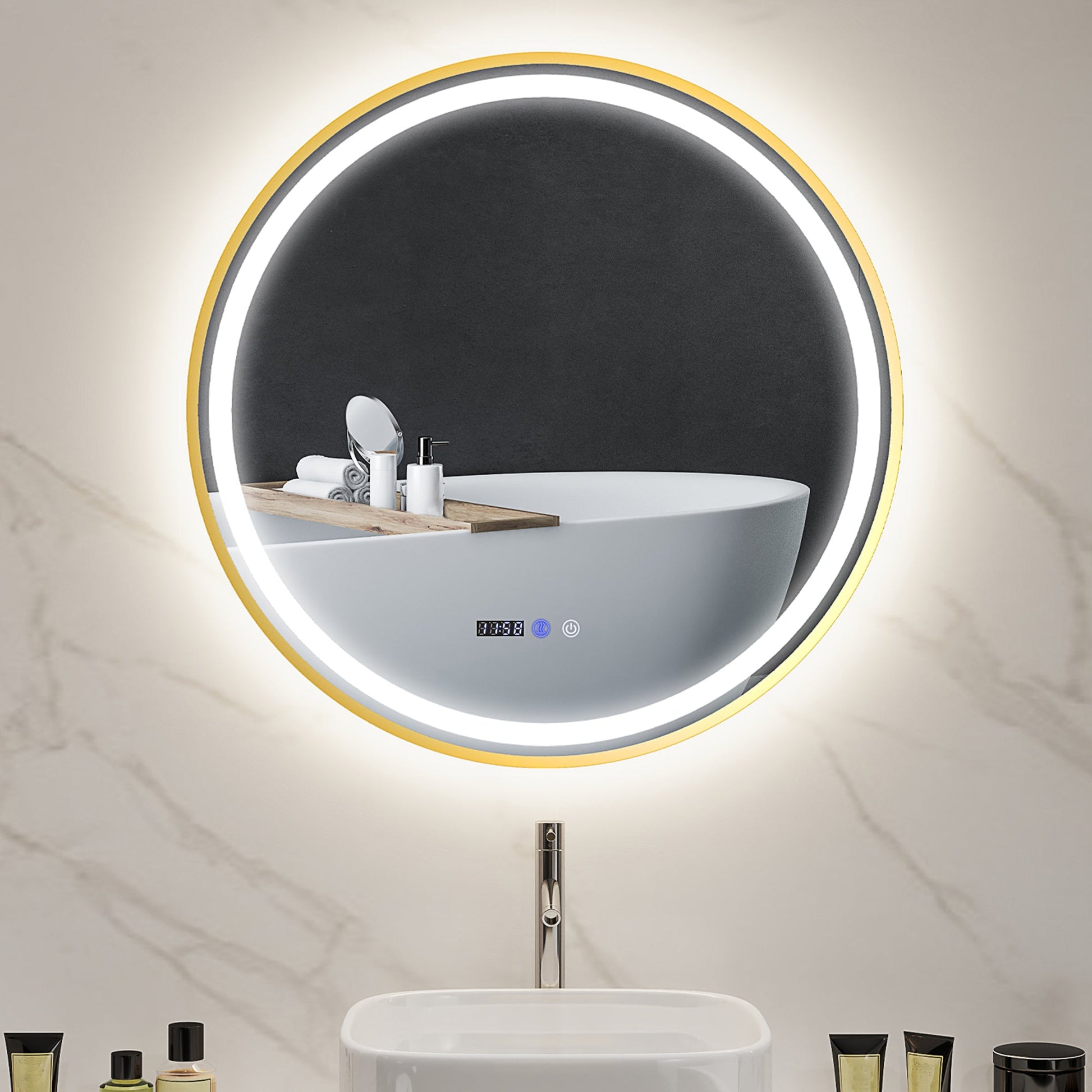 80cm Anti-Fog LED Bathroom Mirror - Gold Tone-0