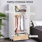 HOMCOM Bedroom Furniture Set, Wardrobe with Hanging Rod, Side Cabinet with Wood legs, Bedside Table with Drawer, Nature Wood Finish and White