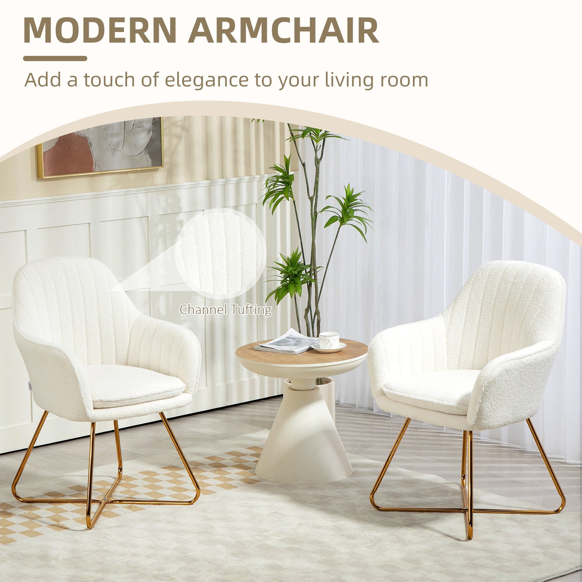 Set of Two Sherpa Fleece Dining Chairs - Cream-3