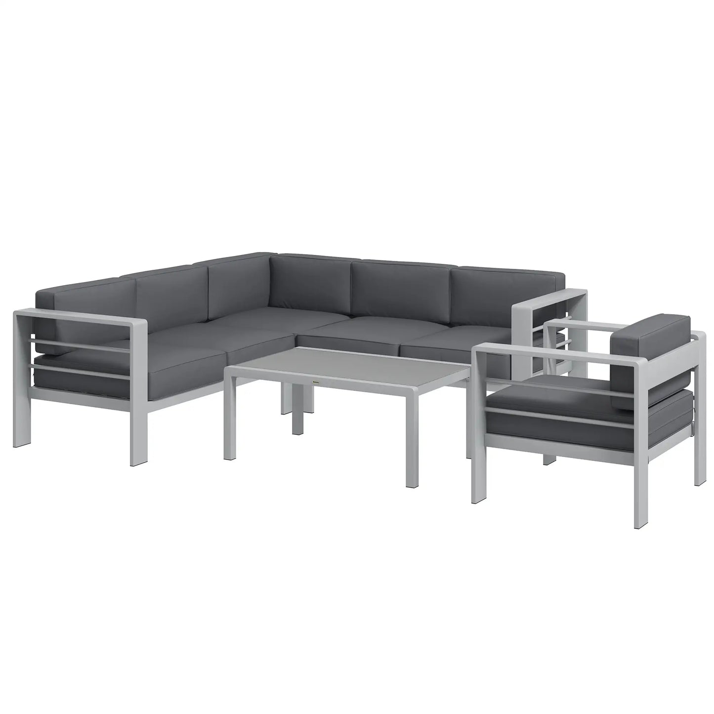 Outsunny Five-Piece Aluminium Garden Sofa Set, with Glass-Top Table in Grey