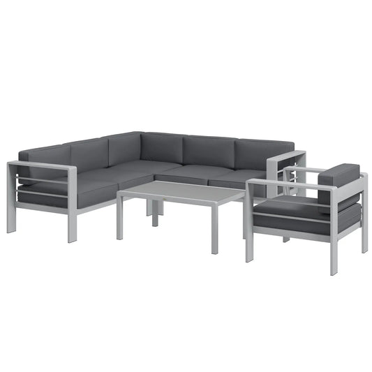 Outsunny Five-Piece Aluminium Garden Sofa Set, with Glass-Top Table in Grey