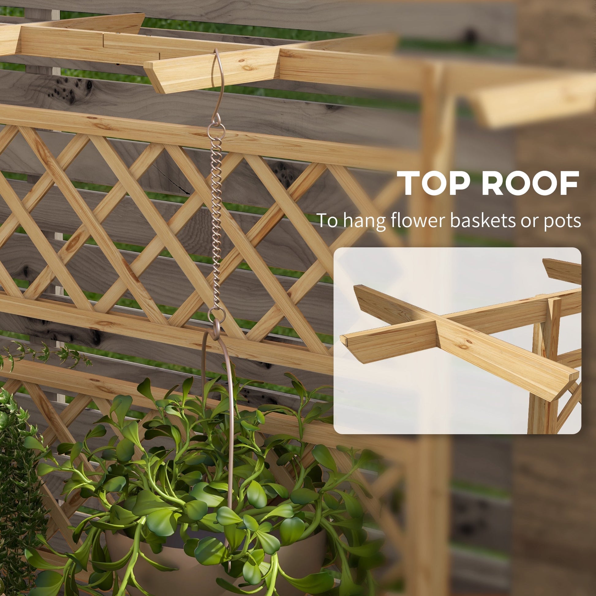 Wooden Raised Garden Bed with Trellis and Roof - Natural Tone-4