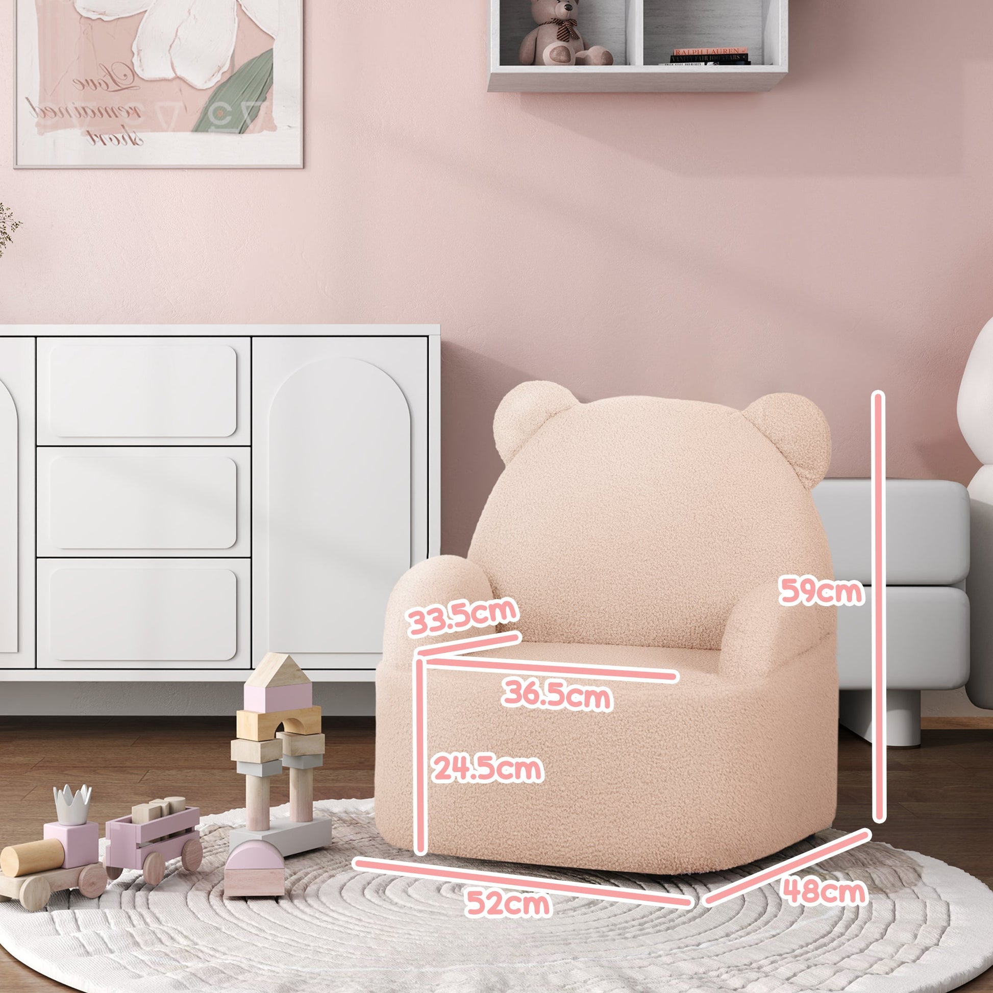 Kids Bear Shaped Armchair with Teddy Fleece - Pink-2