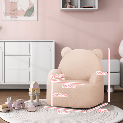 Kids Bear Shaped Armchair with Teddy Fleece - Pink-2
