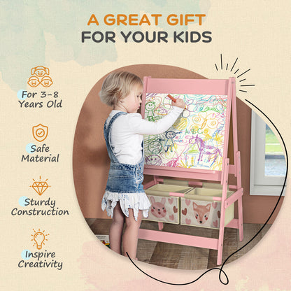 Three-In-One Kids Easel with Paper Roll, Art Easel, with Storage - Pink | AIYAPLAY-4