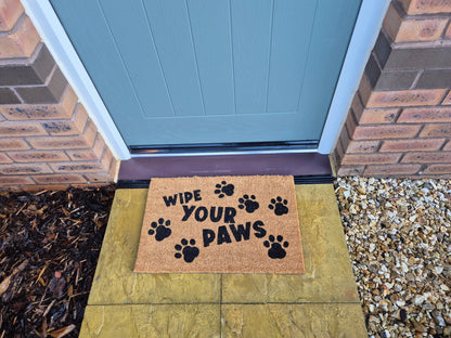 Doormat 60cm x 40cm - 'Wipe Your Paws' (D2) - Absorbent Coir Mat for Indoor/Outdoor-1