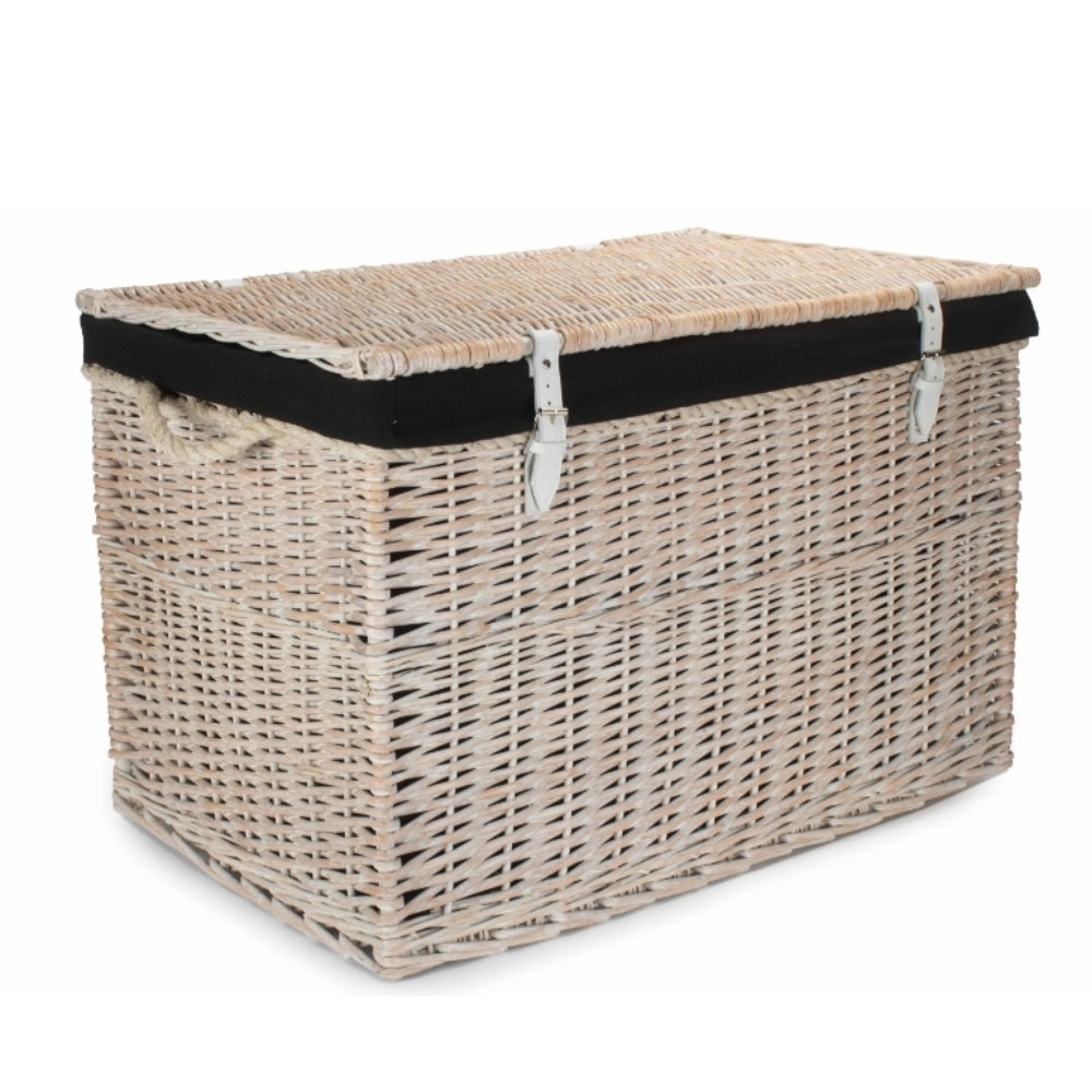 Large Whitewash Finish Storage Wicker Basket-3