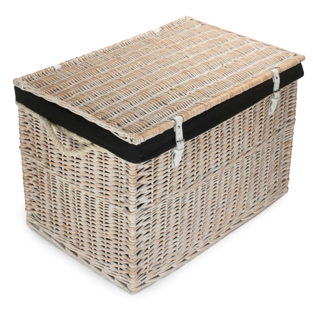 Large Whitewash Finish Storage Wicker Basket-4