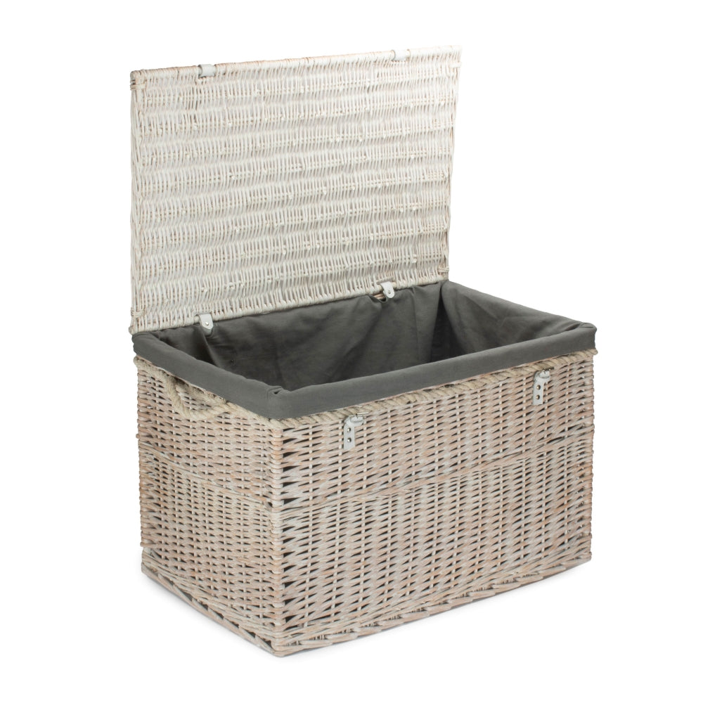 Large Whitewash Finish Storage Wicker Basket-5