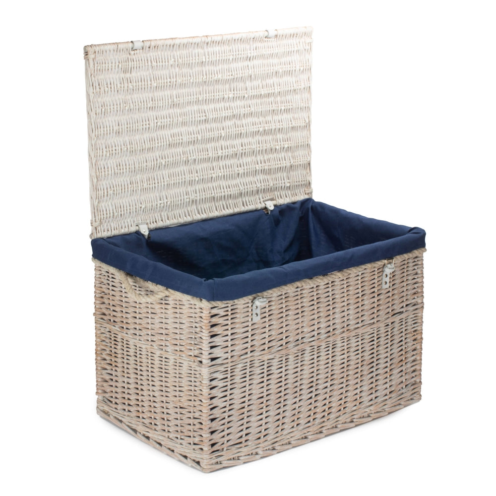 Large Whitewash Finish Storage Wicker Basket-7