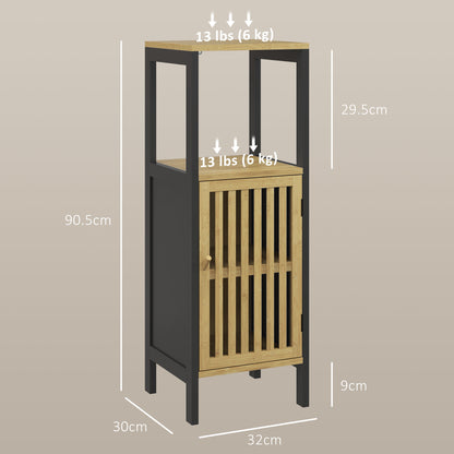 Slim Bathroom Storage Cabinet, Small Bamboo Bathroom Cabinet with Open Compartment and Adjustable Shelf, Black | HOMCOM-1