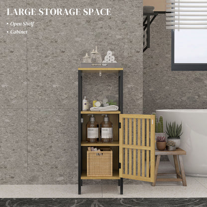Slim Bathroom Storage Cabinet, Small Bamboo Bathroom Cabinet with Open Compartment and Adjustable Shelf, Black | HOMCOM-2