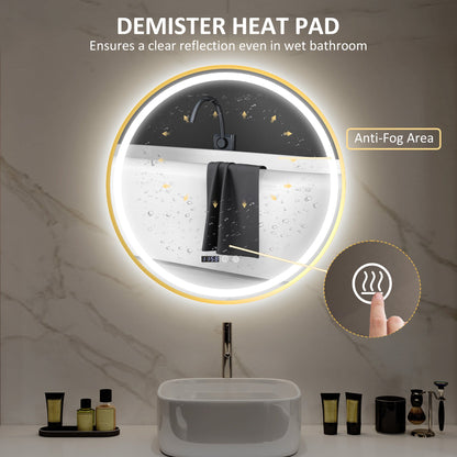 80cm Anti-Fog LED Bathroom Mirror - Gold Tone-4