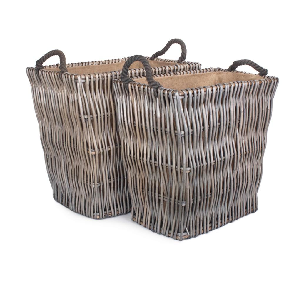 Grey Rectangular Wicker Log Basket-0