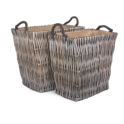 Grey Rectangular Wicker Log Basket-0
