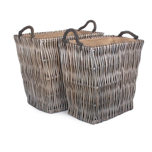 Grey Rectangular Wicker Log Basket-0