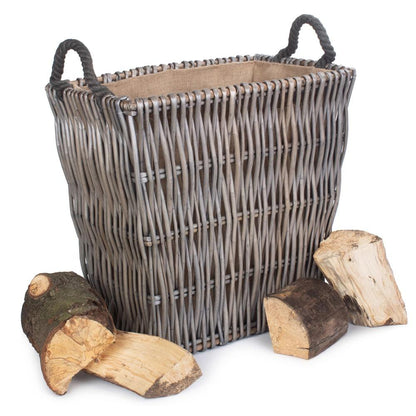 Grey Rectangular Wicker Log Basket-1