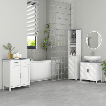Bathroom Furniture Set with Adjustable Shelves, Tall Bathroom Storage Cabinet with Open Shelves, Bathroom Floor Cabinet with Drawers, Pedestal Sink Cabinet, White-1