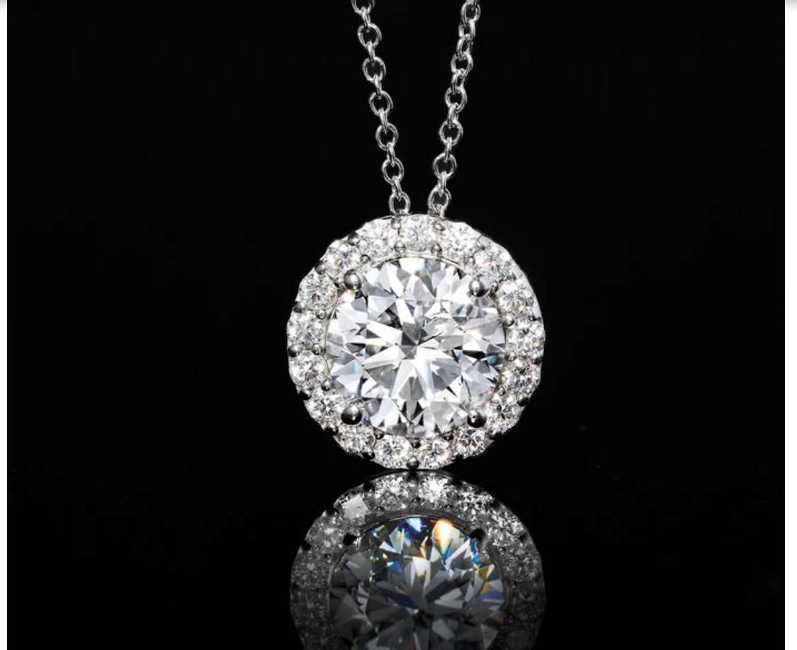 2.00 CTW AGI Certified Lab-Grown Diamond Halo Pendant Necklace in 14kt White Gold
