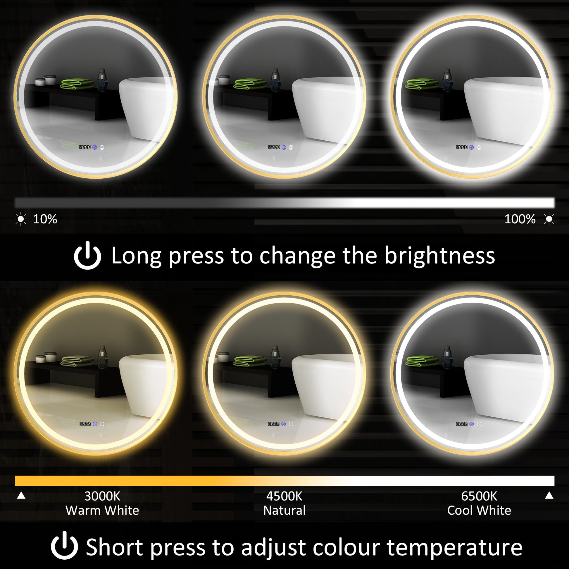 80cm Anti-Fog LED Bathroom Mirror - Gold Tone-3