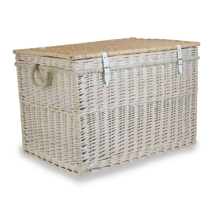 Large Whitewash Finish Storage Wicker Basket-1