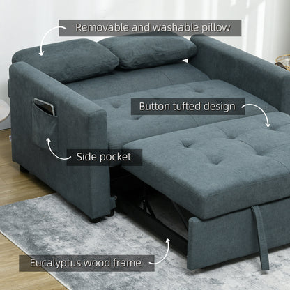 Living Room Loveseat Sofa Bed, Convertible Bed Settee with 2 Cushions, Side Pockets, Charcoal Grey by HOMCOM