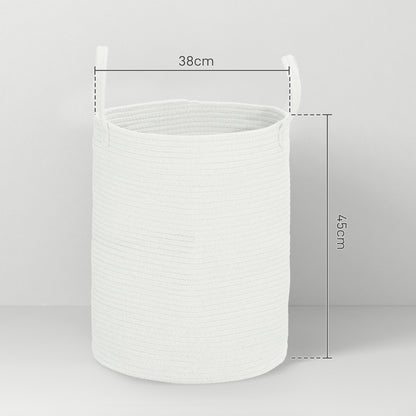 HOMCOM 36L Cotton Rope Laundry Basket, with Handles in Cream White-1