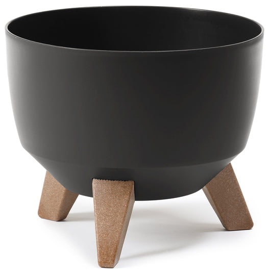 Roma Bowl Pot with Legs, Insert and Hole with Plug 290mm Black-0