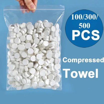 100/300/500PCS Compressed Towel Soft Disposable Coin Tissue Portable Mini Compressed Towel Absorbent Travel BBQ Outdoor Camping