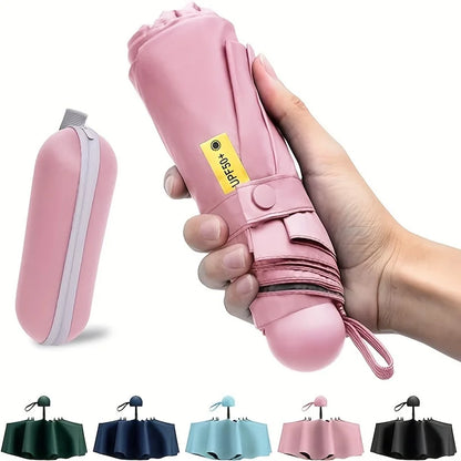 Mini Umbrella For Sunny And Rainy Days, Portable With Uv Coating And 6 Reinforced Ribs