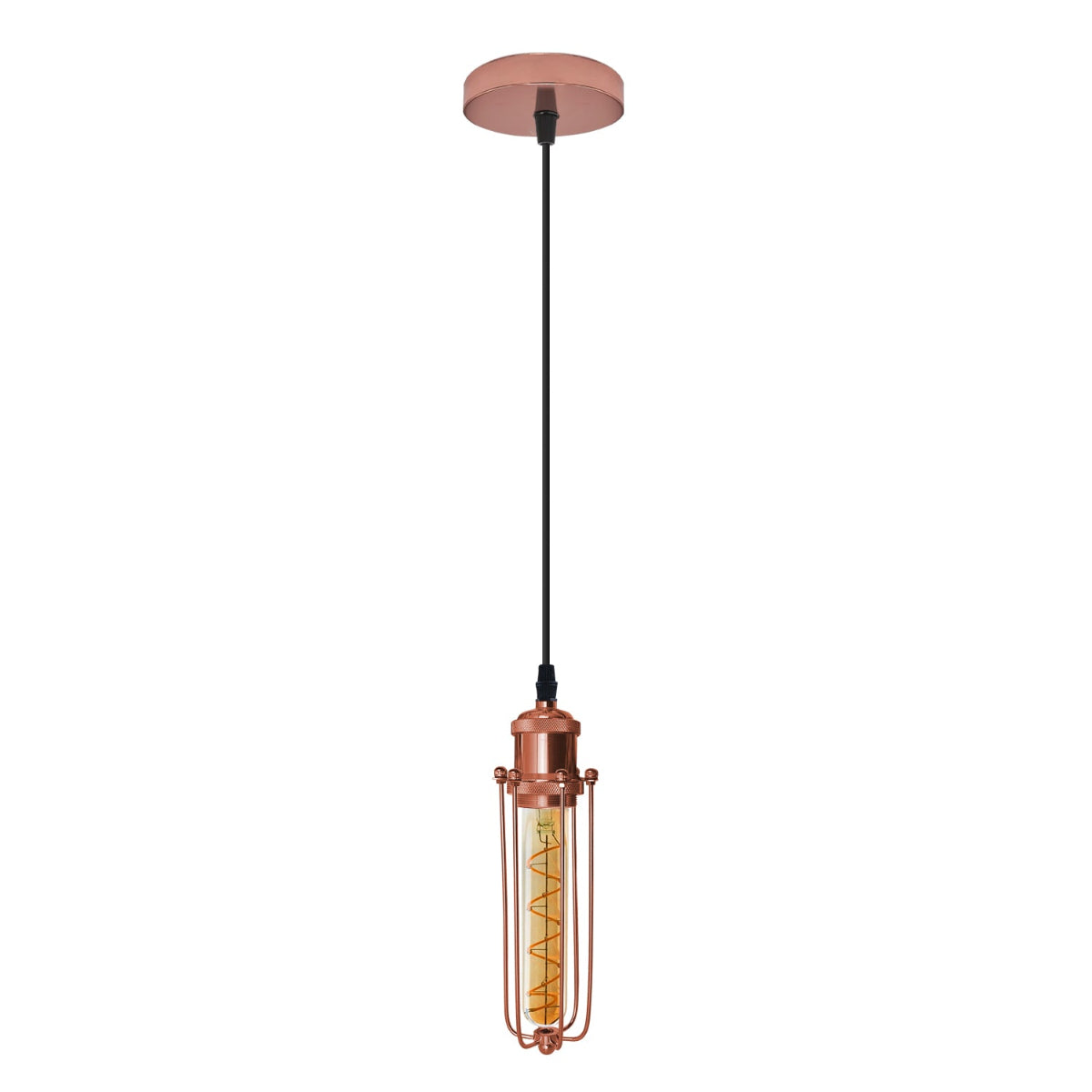 Single Rose Gold Ceiling E27 Pendant Light with Wire Cage Industrial Vintage Hanging Lamp Fixture