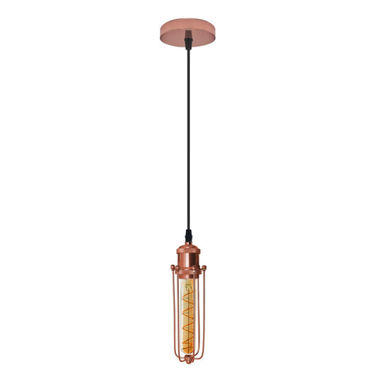Single Rose Gold Ceiling E27 Pendant Light with Wire Cage Industrial Vintage Hanging Lamp Fixture