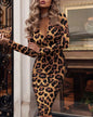 Spring Autumn New Women's Dress Sexy Deep V Fashion Wrinkle Glitter Long Sleeve Slim Fit Hip Wrapping Knee Length Long Dress