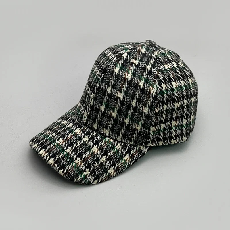 Woolen Cloth Stripe Versatile Check British Style Baseball Caps Autumn and Winter New Fashion Men Women Warm Retro Literary