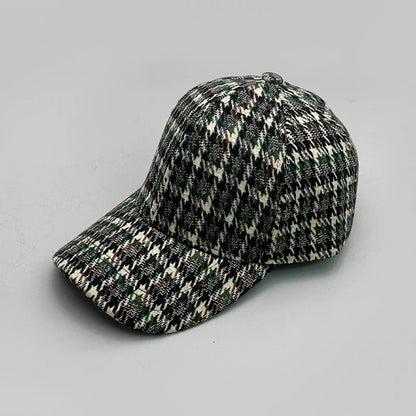 Woolen Cloth Stripe Versatile Check British Style Baseball Caps Autumn and Winter New Fashion Men Women Warm Retro Literary