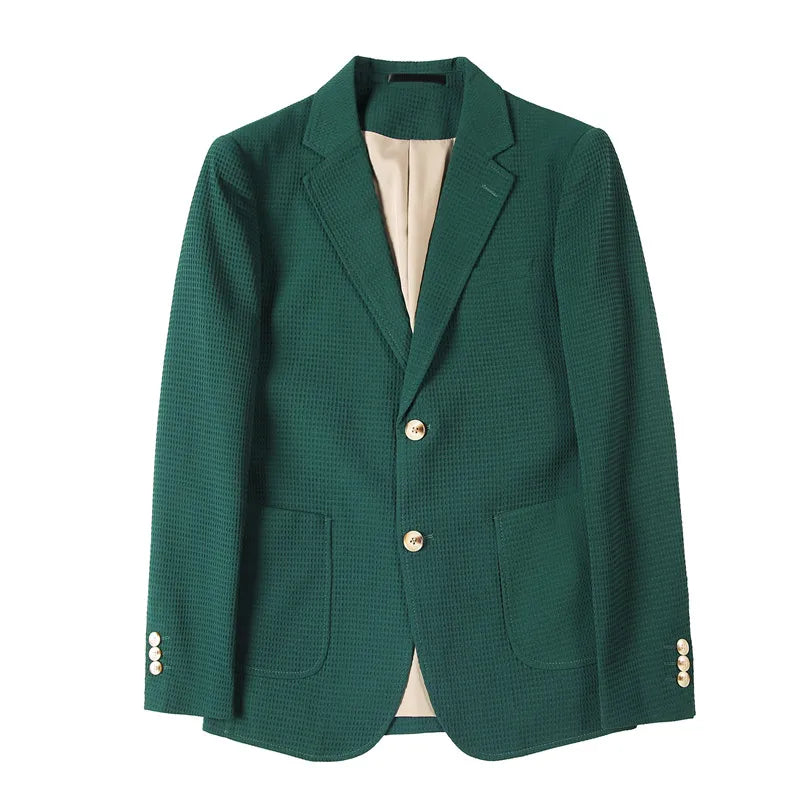 Blazer Hombre Big Size Autumn Winter Waffle Blazers Jacket For Men High Quality Single Breasted Slim Fit Casual Formal Suit Coat