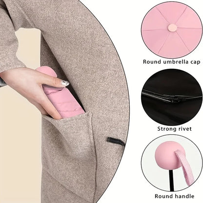 Mini Umbrella For Sunny And Rainy Days, Portable With Uv Coating And 6 Reinforced Ribs