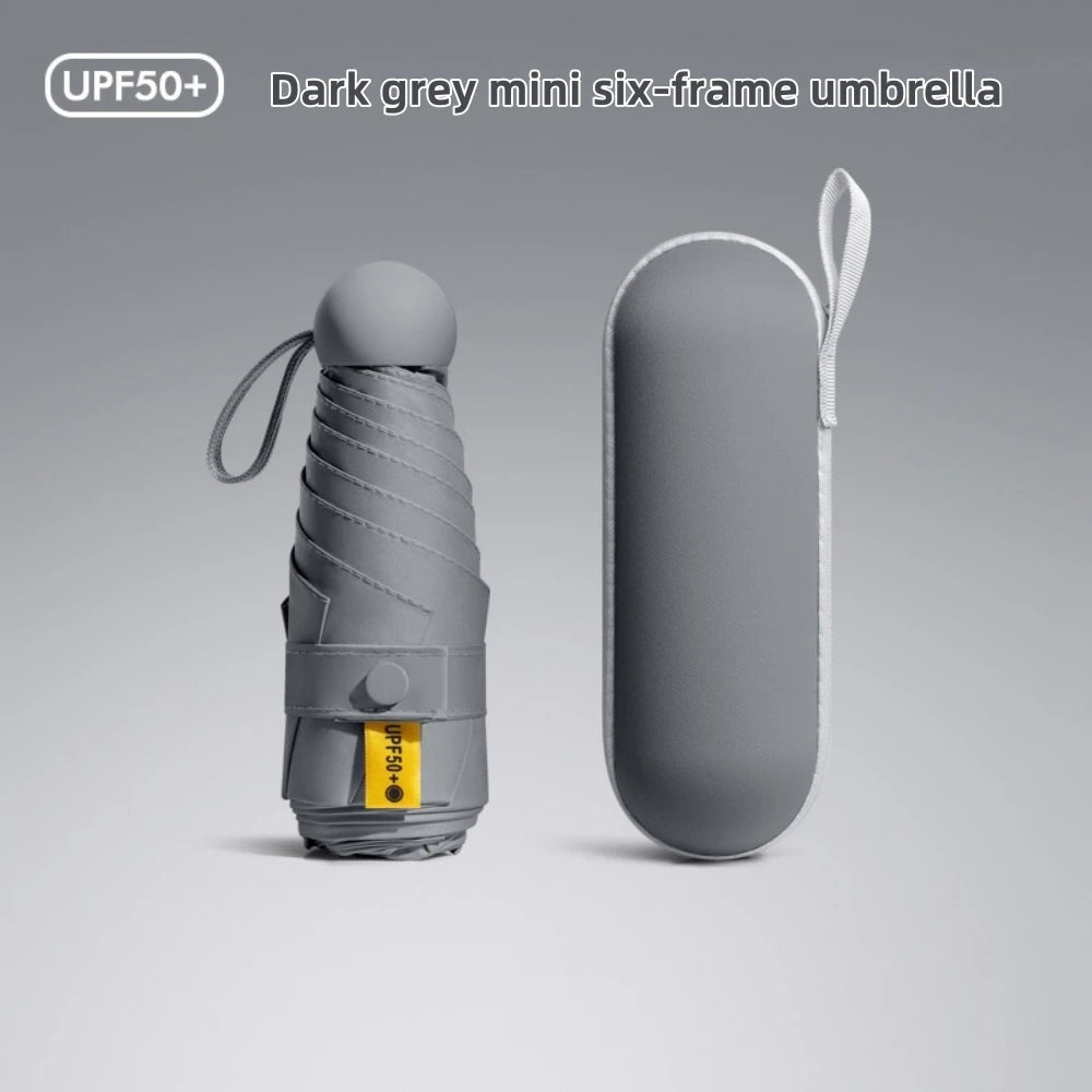 Mini Umbrella For Sunny And Rainy Days, Portable With Uv Coating And 6 Reinforced Ribs