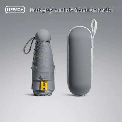 Mini Umbrella For Sunny And Rainy Days, Portable With Uv Coating And 6 Reinforced Ribs